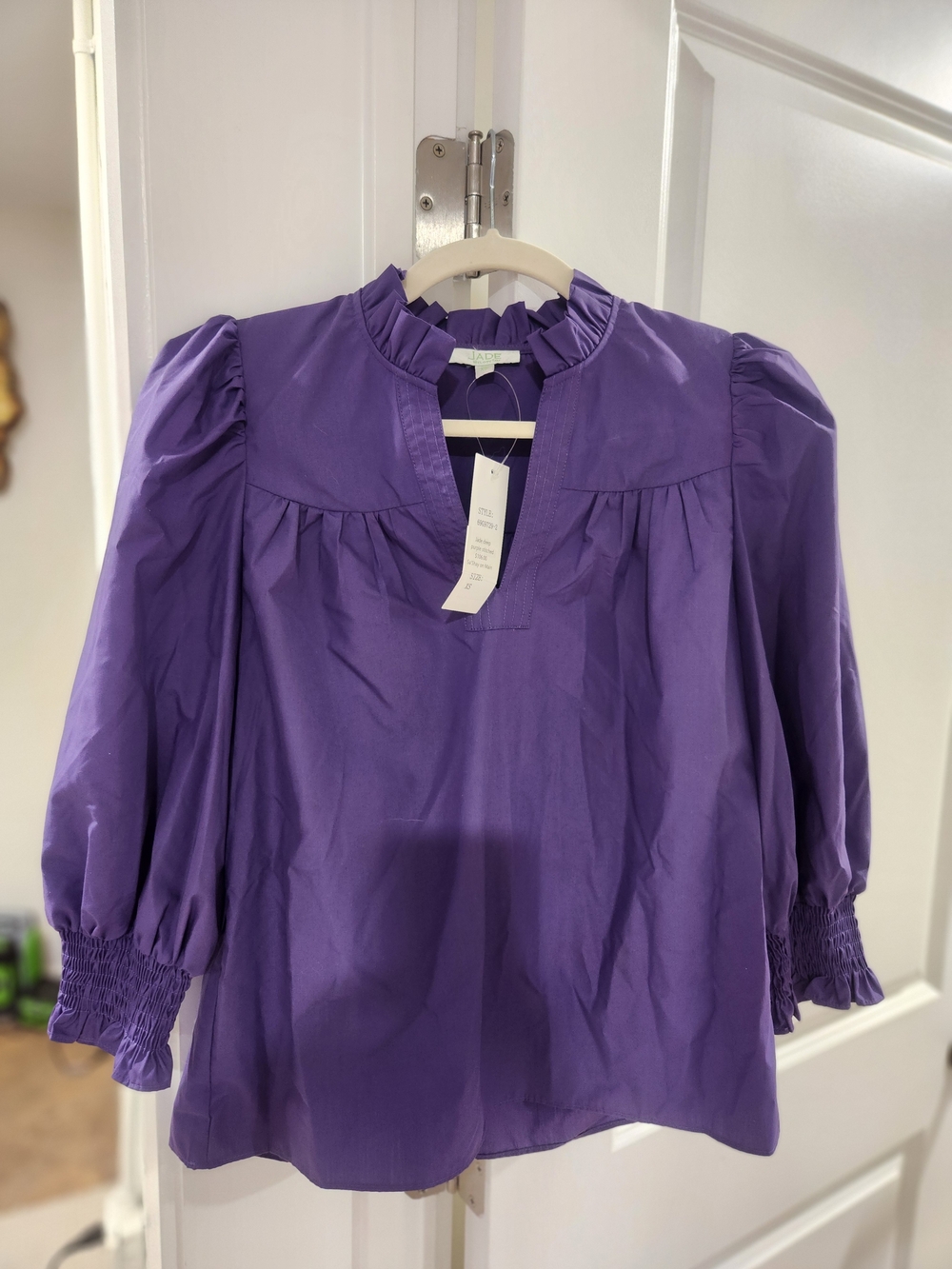 Jade Purple Ruffle Collar Puff-Sleeve Blouse